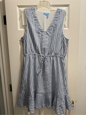 Draper James sleeveless Blue & White Striped V-Neck Sundress